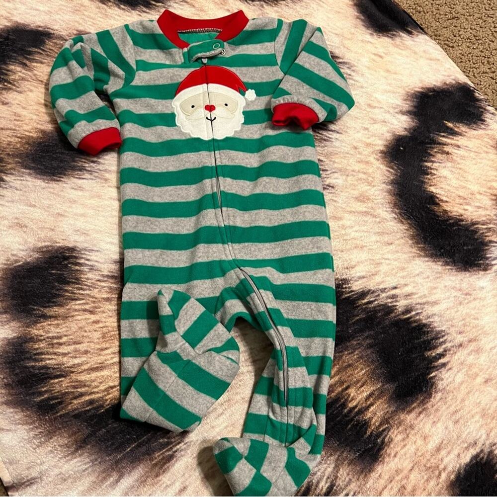 Carter’s Child of Mine Striped Santa Zip Up Sleeper w/ Feet Baby Size 6-9 Months